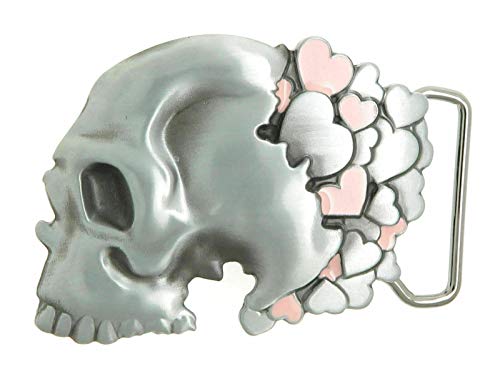 Skull With Pink Hearts Metal Belt Buckle (Make Your Own Design With Pictures)
