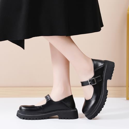 XMM Mary Jane Shoes Platform Chunky Mary Janes for Women Ladies Comfort Leather Round Toe Non-Slip Dressy Casual Cute Girls School Work Shoes2