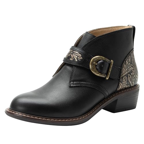 Alegria Womens Mikki Western Buckle Leather Bootie