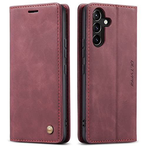 Étui Samsung Galaxy A54 antichoc avec fentes cartes et cuir vintage rouge