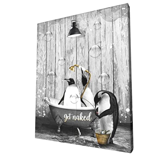 Farmhouse Bathroom Decor Wall Art Rustic Penguin Pictures Wall Decor Black And White Animal In Bathtub Canvas Print Framed Artwork Country Penguin Wall Art For Bathroom Wall Art Decoration 8"X10" #TOP1