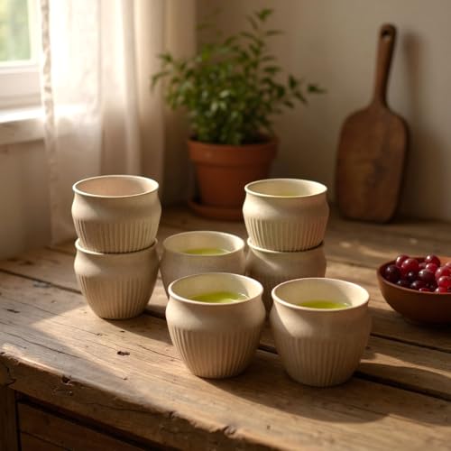 Image of Happy Cove Eco Friendly Cup Set of 6 for Tea | Unbreakable Chai Cups | 225ml | Glass Cup Made with Rice Husk & Bamboo Fibre | Microwave Safe Tea Kulhad | Hot & Cold Coffee Mug, Milk & Tea Cup Set