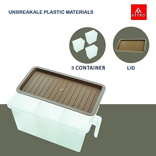 Image of Attro Air Tight Food and Storage Container 3 Detachable Small Storage Boxes with 1 lid Used to Store 3 diffrent Food Items in a 1 Box BPA Free, Food Grade,Freezer Safe, 5000ml-Brown