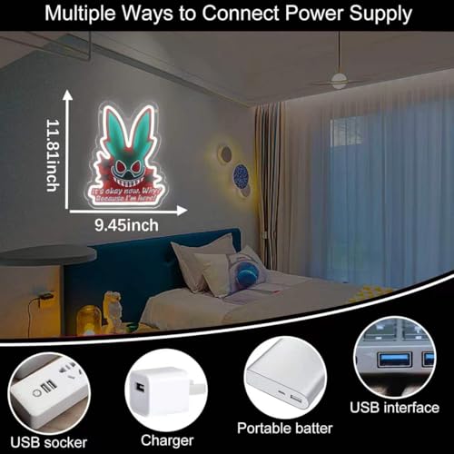 Image of Japanese Anime Neon Sign M H Academia Rabbit LED Wall Light for Bedroom Game Room Decor, Dimmable Neon Light for Kids Room Man Cave Birthday Party Gifts