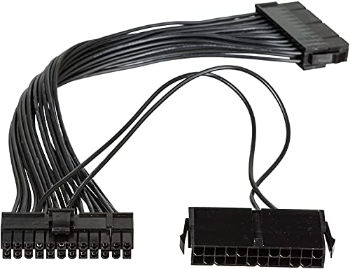 Image of Pi+ (PiPlus) 24 Pin 20+4 Dual Multiple PSU Power Supply Cable Splitter Adapter 1 Feet 18AWG for ATX Motherboard Extension Kit (1x24P(20+4) Male Port and 2x24 Pin Female Ports) - Black - 1 Unit