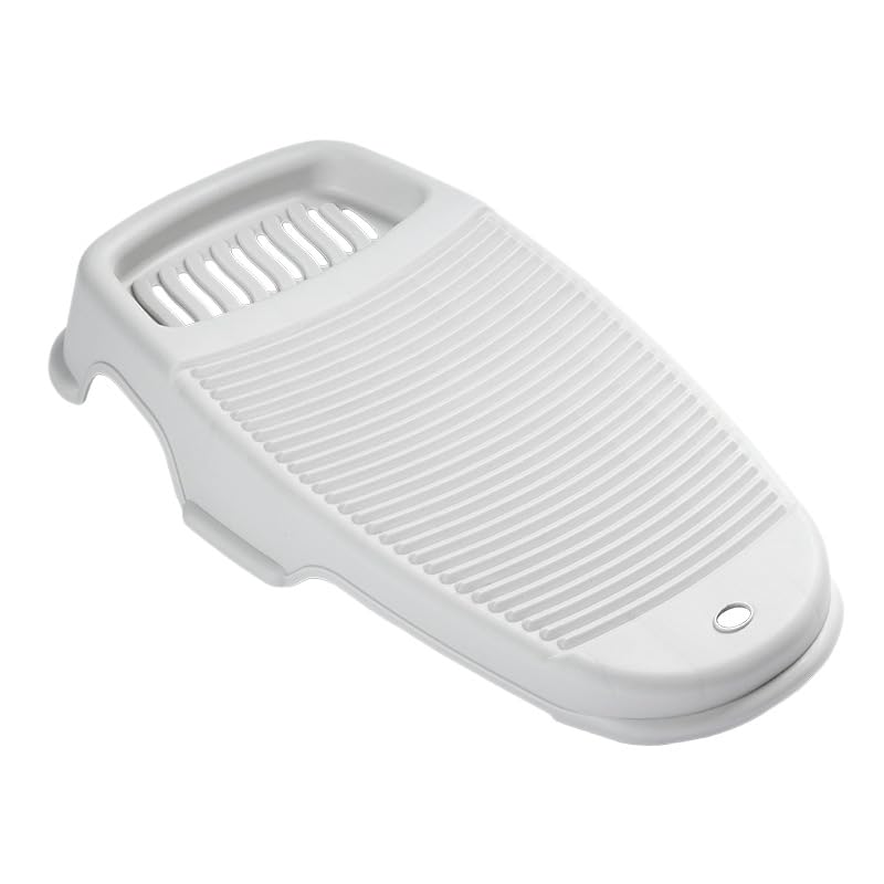 Portable Plastic Laundry Washboard with Non-Slip Base & Holder, Hand Wash Board for Clothes, Household Washing Scrub Board (Greywhite, 8 * 14.4inch)-image-0