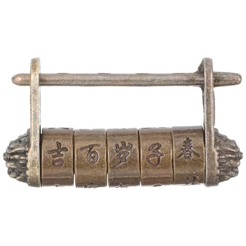 DECHOUS レトロな古代文字パスワード南京錠 伝統的な五輪式デザイン 錆びにくい銅製アンティークロック ジュエリーボックスやスーツケース