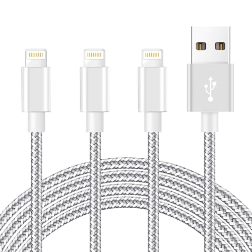 IPhone Câble de chargeur [Apple MFi certifié] 3Pack 10FT Chargement rapide du câble de foudre longue USB Cord Compatible avec iPhone 14 13 12 11 Pro Max 11 XS Max XR X 8 7 6S,Argenterie