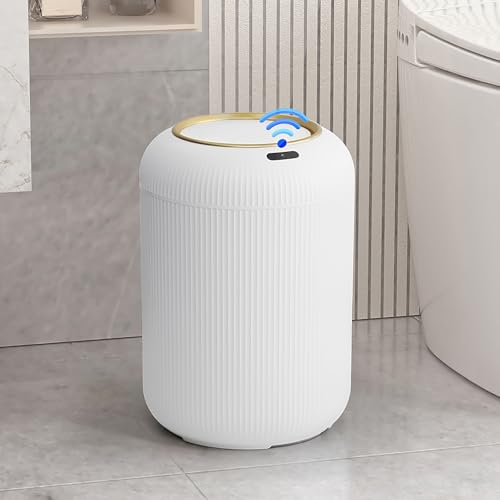 Image of Automatic Motion Sensor Bathroom Trash Can with Lid, 3 Gallon Touchless Trash Bin, Smart Plastic Electric Garbage Cans Small White Wastebasket for Office, rv, Bedroom, Living Room