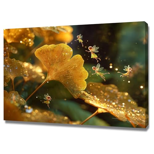 Décoration murale ginkgo jaune et vert ZAMAEIU grand format encadré