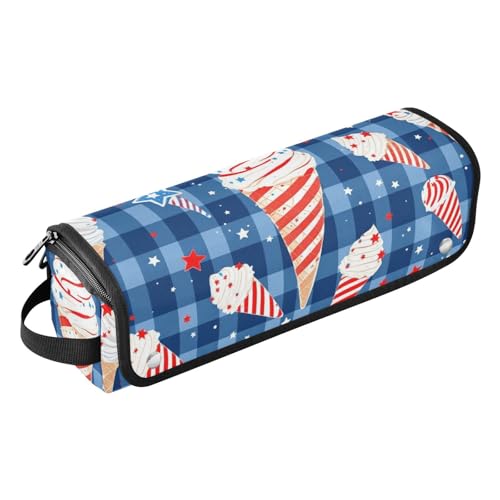 Organizador 2 en 1 para herramientas de cabello con tapete resistente al calor y bolsa de almacenamiento para planchas, rizadores y alisadores, diseño gingham azul con helado patriótico miniatura 1
