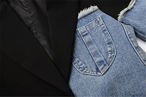 Vintage Denim Patchwork Suit Coat Female Long Sleeve Irregular Design Loose Fashion Women Blazer3