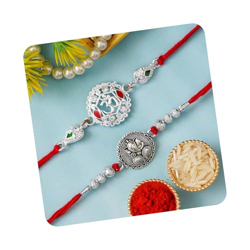 Image of eCraftIndia Set of 2 Om & Rudraksha Rakhis with Roli Pack - Rakhi for Brother