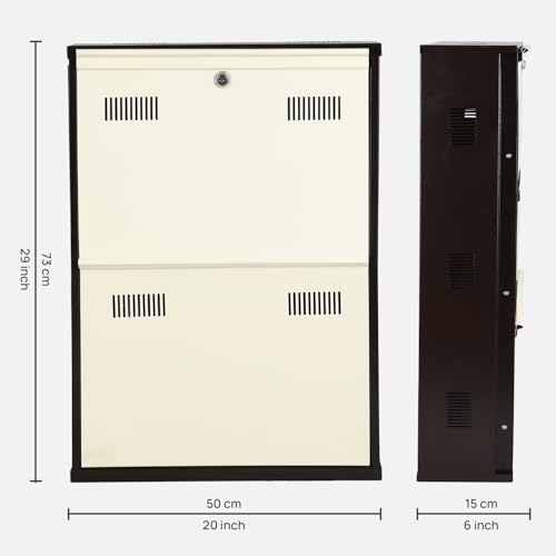 Image of Metal Shoe Rack Wall Mounted for Home with Central Locking 2 Door 20 inch Wall Mounted Metal 4 Pair Rack Cabinet |Pre-Assembled Shoe Rack Shelves |3 Years Warranty (Brown & Ivory)