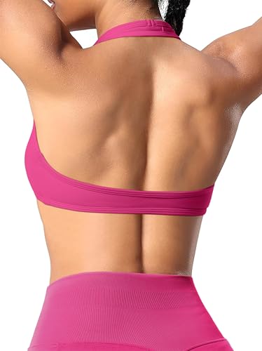Image of OMKAGI Halter Sports Bras for Women Open Back Workout Bras Padded Yoga Bra Gym Tops