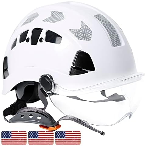 AOLAMEGS Construction Hard Hat with Visor - White Vented Hard Hats Construction OSHA Approved, ANSI Z89.1 ABS Safety Helmet，Adjustable Hardhats for Men Women Adult, 6pt Suspension with Chin Strap Cover