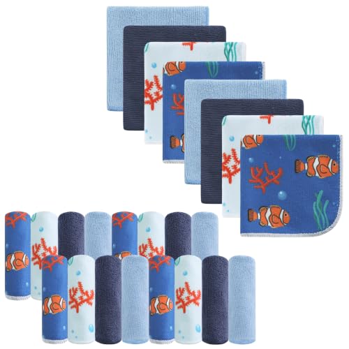 Image of Baby Washcloths, 24Pack Baby Wash Cloths Extra Soft & Ultra Absorbent, Baby Towels and Washcloths Face Towels for Unisex Boys Girls Body, Washclothes Gentle on Sensitive Skin, 9x9 Fish