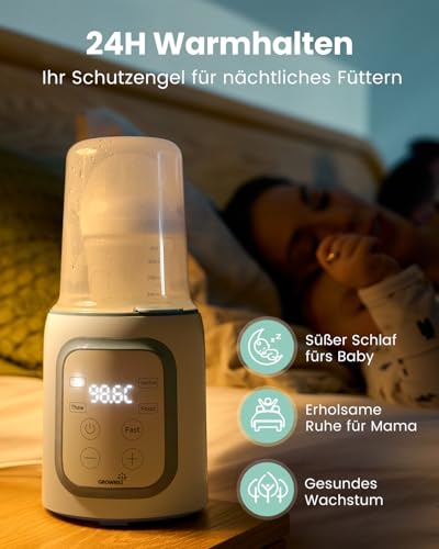 Grownsy Flaschenwärmer Baby, 10-in-1 Fläschchenwärmer für alle Flaschen mit Timer, präziser Temperaturkontrolle und automatischer Abschaltung, multifunktionaler Babyflaschen Wärmer für Muttermilch 4