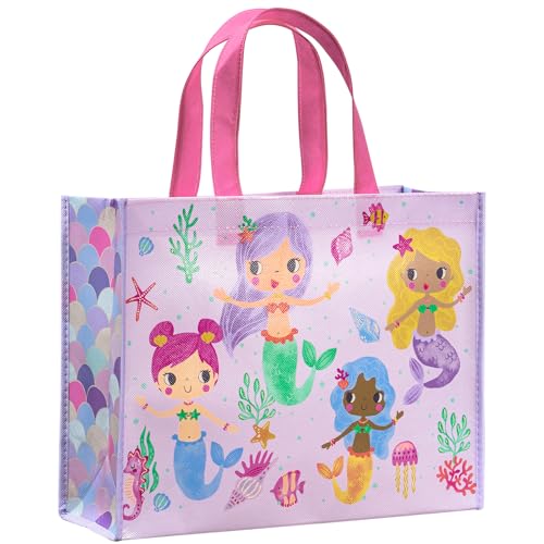 Loveinside 13 Large Birthday Reusable Gift Bag Cute Mermaid Ocean Theme Design Recycled Party Favor Gift Bag with Handles for Girls Kids Birthday Party Supplies 13 x 5 x 10 1 Pcs