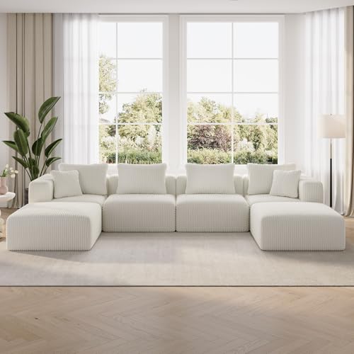 Image of Novilla 141 inch Modular Sectional Sofa, U Shape Freestyle Sectional Couch, Modern Cloud Design with Smarts Coil Support, Boneless Sectional Couch for Living Room Apartment, No Assembly Required, Beige