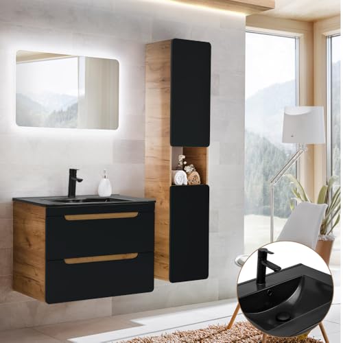 Lomadox Ensemble complet de meubles de salle de bain en chêne Wotan avec lavabo en céramique,...