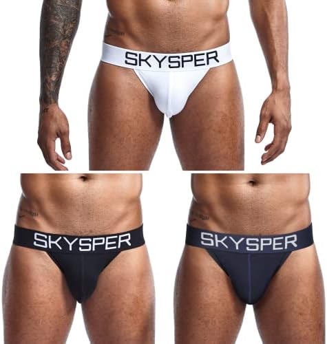 SKYSPER Men's Jockstrap Breathable Mesh Jock Strap Male Underwear, Athletic Supporters for Men (SG30-Blue/White/Navyblue-3pcs, XX-Large)