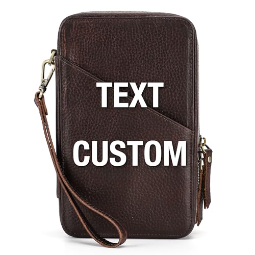 CataPurus Top Grain Leather Text Custom Electronic Organizer Zipper Bag Tech Pouch, Handmade, Portable Compact Travel Storage Cases for Phone, USB Cables, Power Banks, Chargers, Hard Drive
