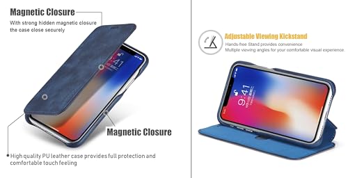 Image of WHITBULL Soft Leather Wallet flip case Kick Stand with Magnetic Closure Lightweight Slim flip Cover Compatible with Compatible with iPhone 16 Pro Max - Blue