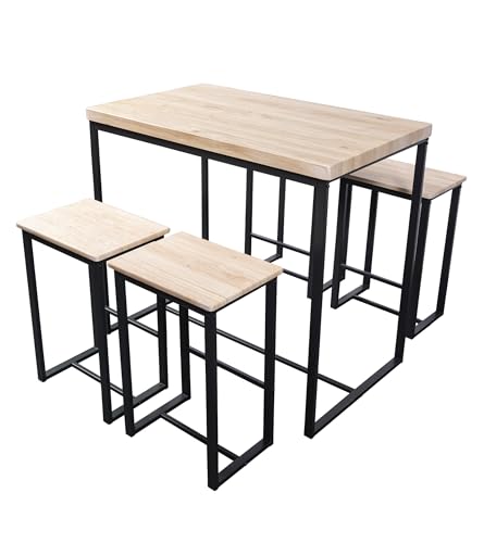 Home Heavenly® Conjunto Mesa Alta y 4 Taburetes Degano – Diseño Industrial con Estructura Metálica Negra y MDF Roble, Ideal para Cocina, Comedor o Barra (Mesa: 100x60x86 cm)
