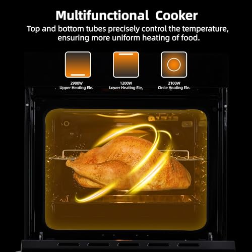 Single Wall Oven, 24" Built-In Electric Oven With 8 Baking Mode, 2.5Cu.f Convection Wall Oven In Stainless Steel, Touch Control, Safety Lock,Upgraded