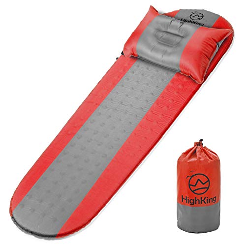 Self Inflating Sleeping Pad – Inflatable Sleeping Mat Perfect for Outdoor Adventures, Backpacking, Camping – Comfortable Ultralight Sleeping Pad Mattress with Carrying Bag + Bonus Pillow by HighKing