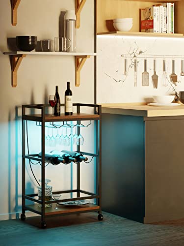 Boss Premium® Barusa™ Led Bar Cart For Home Mini Portable Wine Bar Coffee Carts Small Mobile Serving Stand Liquor Beverage Drink Tea Alcohol Kitchen Rolling Cart - Designed In Usa (Patented) #TOP7