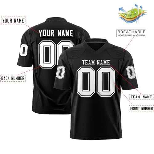 Camiseta de fútbol personalizable con el nombre del equipo, uniforme de rugby, camiseta de fútbol para hombres, jóvenes, mujeres, niños, hombres, camiseta de fútbol americano, 1-negro, S
