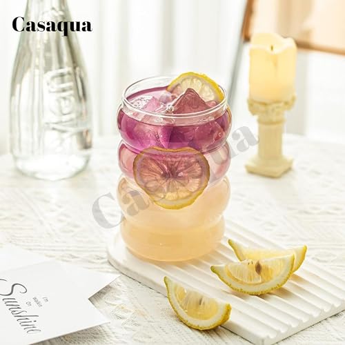 Image of Glass Tumbler with Bamboo Lid & Glass Straw - 500ML, Set of 1, Ribbed Drinking Glass Cup, Reusable Iced Coffee Cup, Borosilicate Glass Tumbler for Juice, Tea, Water & Cold Drink