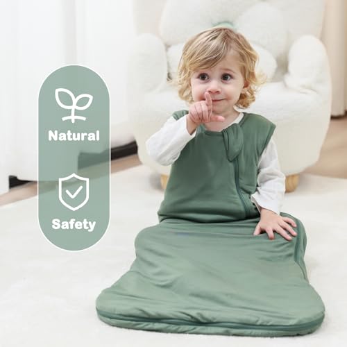 Image of Mosebears Unisex Rayon Made from Bamboo Sleep Sack with 2-Way Zipper,2.5 Tog Baby Winter Sleep Sack (Dark Green,6-18 Months)