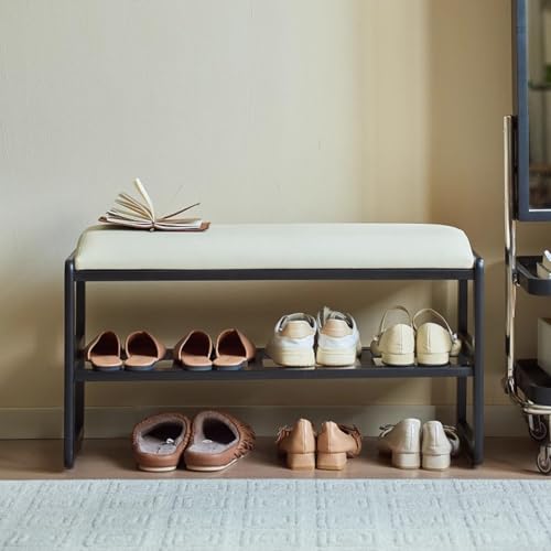 Banc de rangement pour chaussures d'entrée au design durable et finitions cuir PU