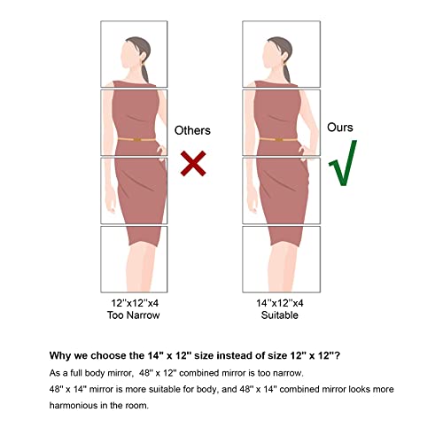 Delma Glass Full Length Wall Mirror Tiles, 14'' X 12'' X 4Pcs, Frameless Full Body Mirror Tiles For Bedroom, Full Length Mirror Wall Mounted For Home Gym, Door (Glass - 14'' X 12'' - 4Pcs) #TOP4