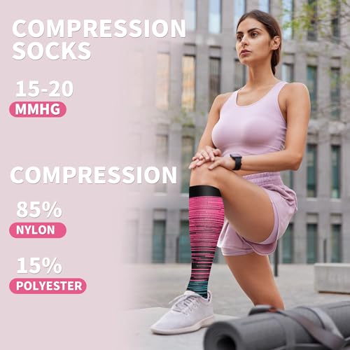 Image of Sooverki Compression Socks for Women & Men 6 Pairs is Best Supportive Knee High Stockings for Circulation, Travel, Nurses
