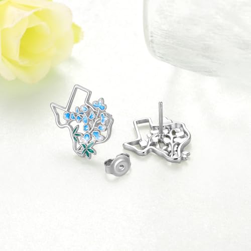 Texas Earrings 925 Sterling Silver Texas State Map Flag Dangle Earrings Hometown Bluebonnets Jewelry Texas Gifts for Women Love2