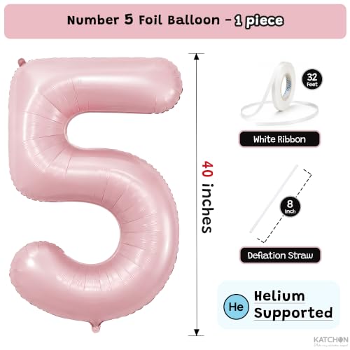 Image of KatchOn Pastel Pink 5 Balloon Number - 40 Inch | 5 Birthday Decorations