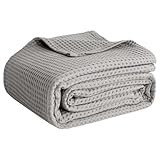 100% Cotton Blankets King Size for Bed - Waffle Weave Blankets for Summer, Lightweight and Breathable Soft Woven Blanket for Spring, (Light Grey, King (90' x 108'))