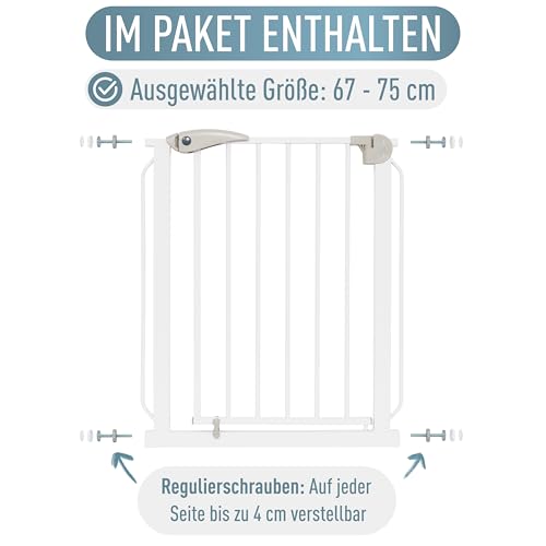 IB STYLE Treppenschutzgitter für Babys Berrin - Türschutzgitter, Absperrgitter für Haustiere, Feststellfunktion, Ohne Bohren, Weiß, 67-75 cm