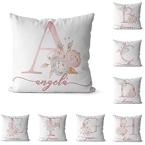 IWKWUZILM Personalized Letter Floral Pillow, Custom Letter Pillow, Floral Letters w/Name, Alphabet Home Decor Cushion Cover, Gift for Mom, Bridesmaid, Bridal Shower Gifts Cover