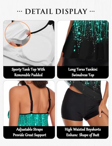 Image of Urchics 2026 Women Two Piece Tankini Swimsuit Tummy Control Plus Size Long Torso Top and High Waisted Boyshorts Bathing Suits