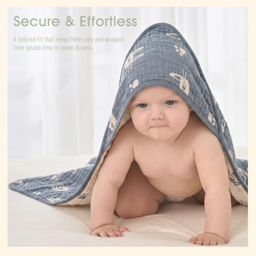 Image of Ultra-Soft Muslin Baby Towel - 32 x 32 Inches, Ideal for Bath & Beach, Suitable for Both Boys & Girls from Newborns to Toddlers (Navy Blue Bunny)