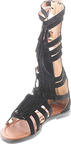 Katia 50K Little Girls Strappy Buckled Fringe Gladiator Flat Sandals3