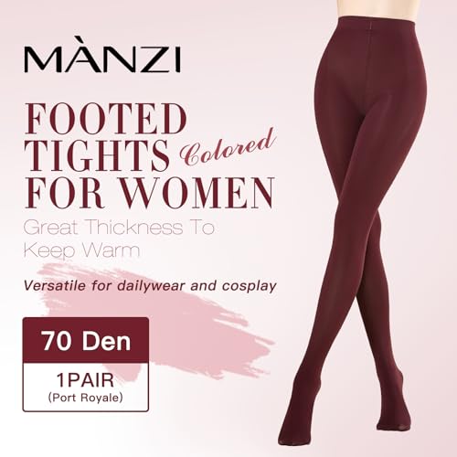 Image of MANZI Women's Solid Color Semi Opaque Footed Tights Soft Stretch Pantyhose