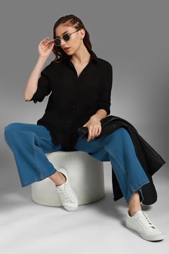 Image of High Star Women's Classic Oversized Spread Collar Long Sleeves Cotton Casual Shirt
