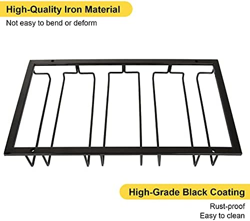 SENENQU 2PCS 4 Rows Wine Glass Holder Under Cabinet, Metal Black Stemware Rack, Hanging Wine Glass Rack, Goblet Champagne Glass Storage Hanger with Screws for Home Kitchen Bar Pub Cupboard