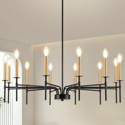 ONESMING 12 Light Modern Farmhouse Black and Gold Chandeliers for